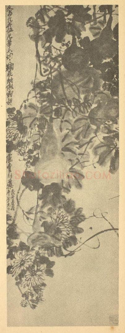 清 吴昌硕《胡卢·菊花》国画作品