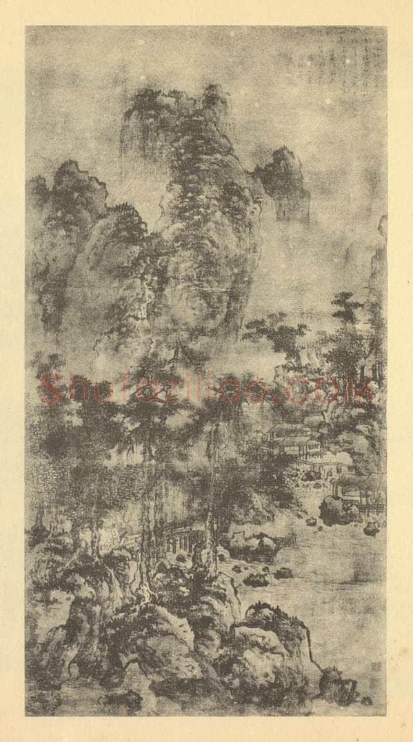 元 吴镇《山水轴(三)》国画作品