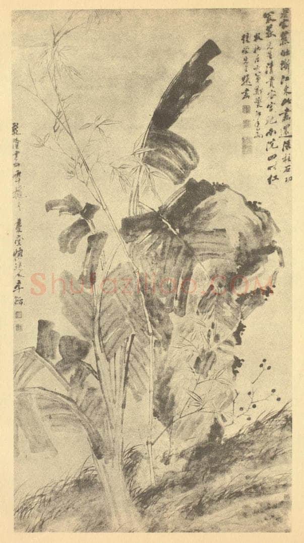 清 李鳝《蕉竹图》国画作品