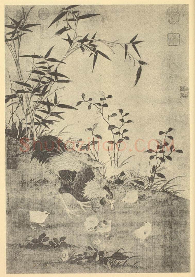 明 边文进《分哺图》国画作品