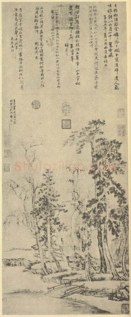 元 曹知白《山水轴(三)》国画作品
