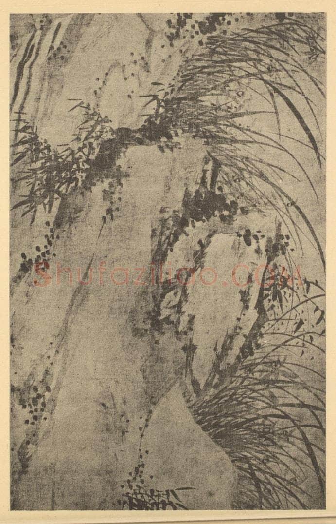 清 汤密《兰石竹》国画作品