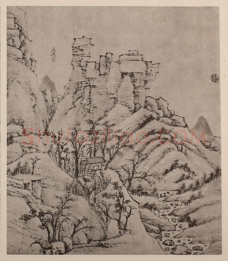 清 弘仁《黄山山水册（五）》国画作品