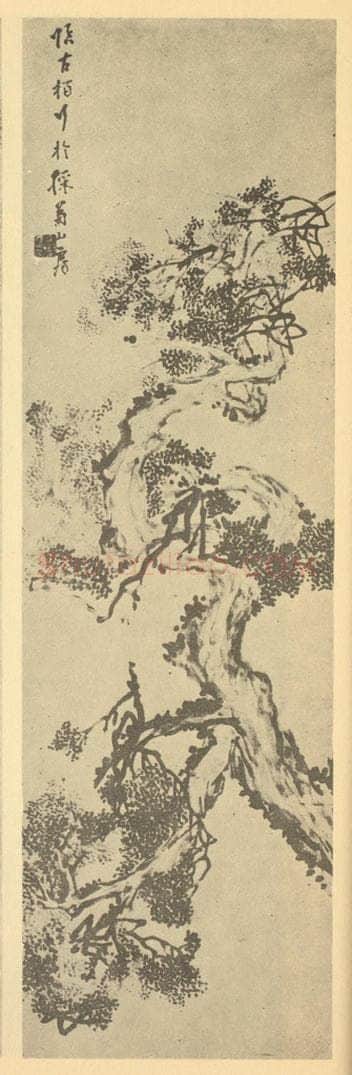 清 李方膺《古柏》国画作品