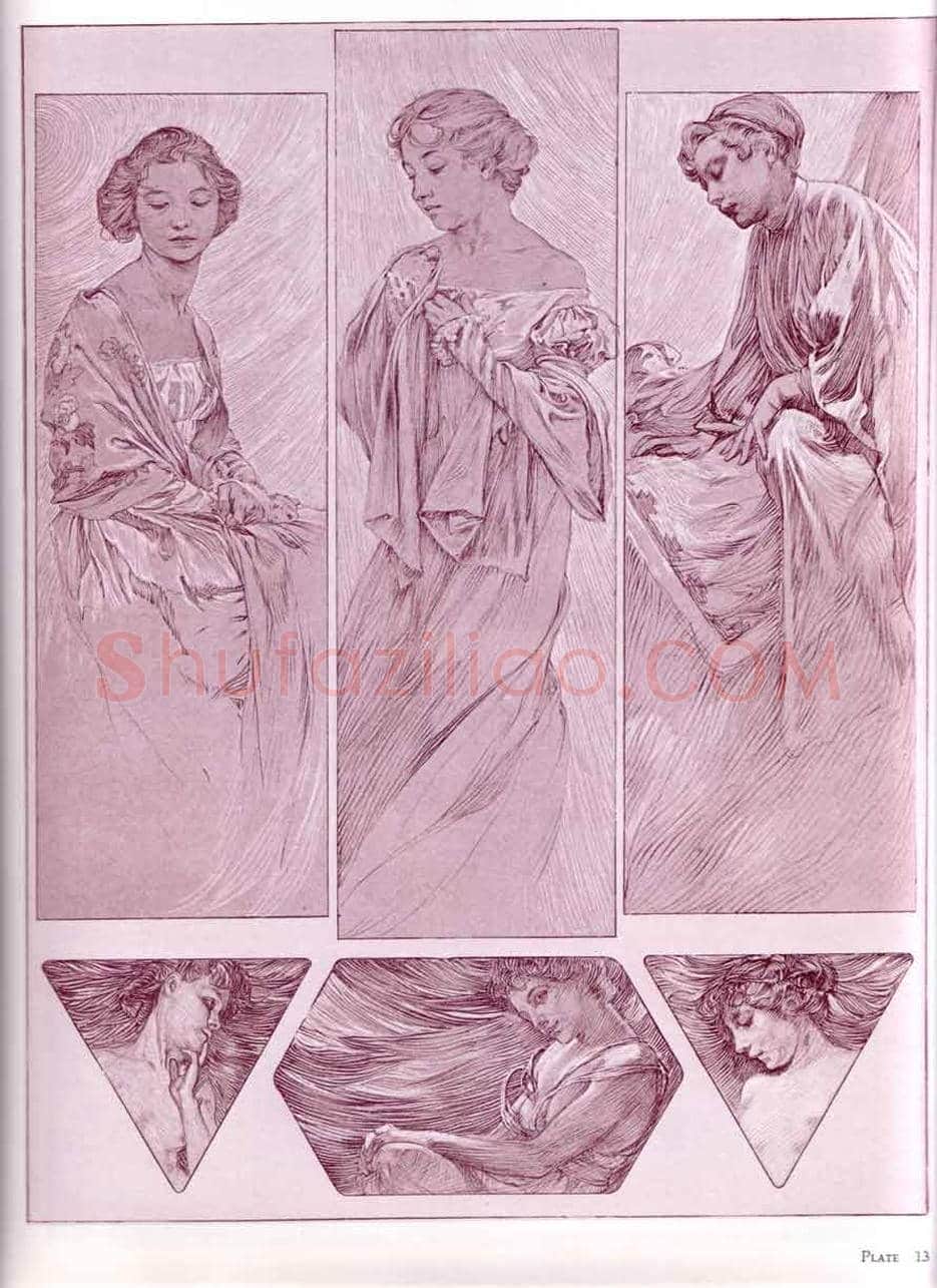 穆夏素描作品欣赏 | 书画文摘