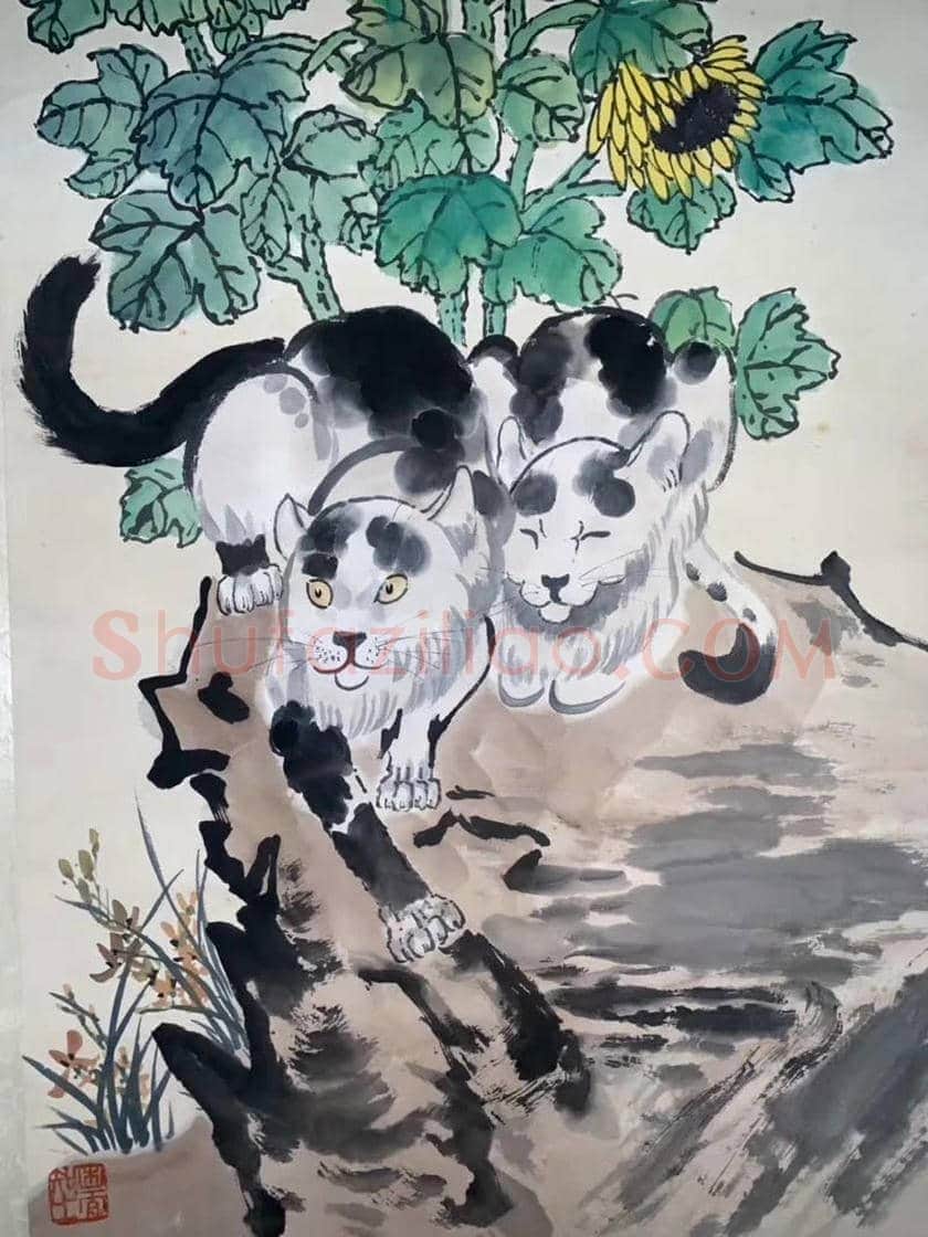 徐悲鸿《花卉猫石图》，馆级珍品 | 国画赏析