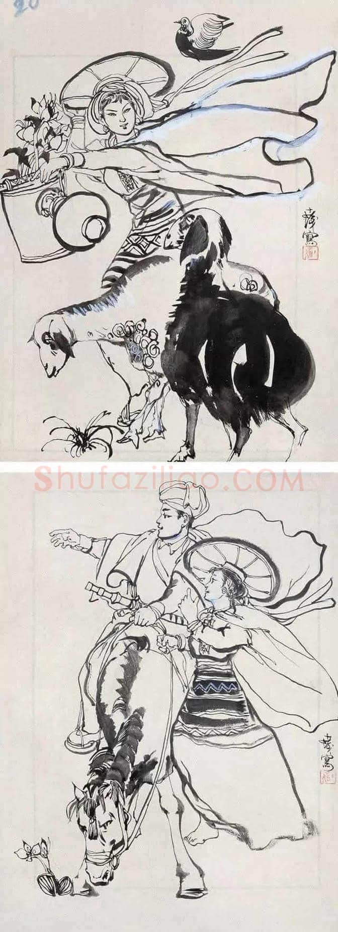 程十发人物,风景绘画手稿 | 书画文摘