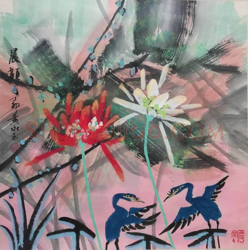 黄永玉重彩荷花《晨颜》,写意荷花精品 | 国画赏析