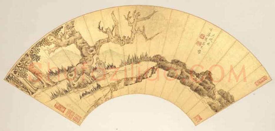 明代陈洪绶《林亭清话图》扇面赏析 | 传世国画赏析