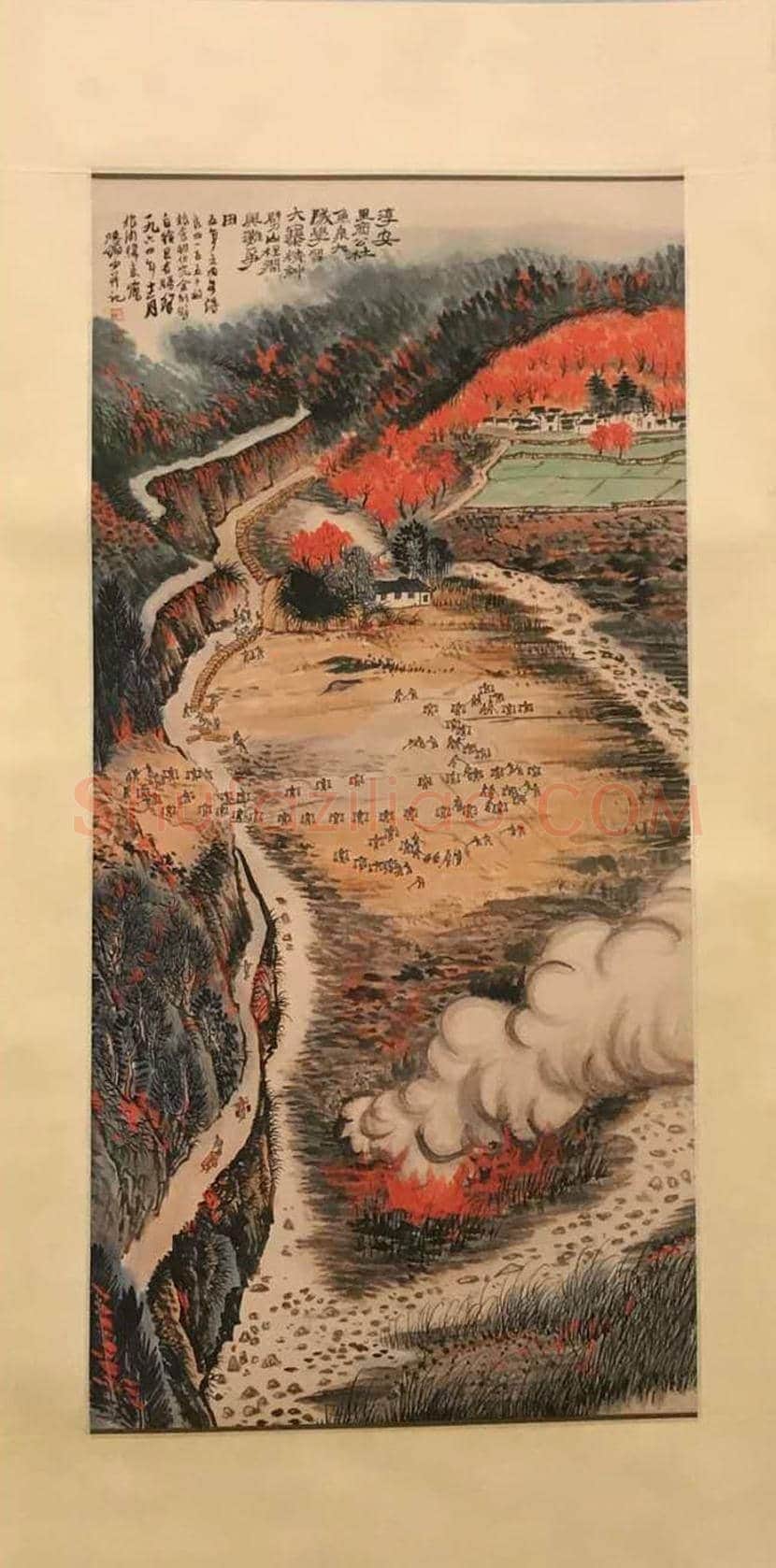 陆俨少作品《学习大寨精神》,极富时代特色 | 国画鉴赏