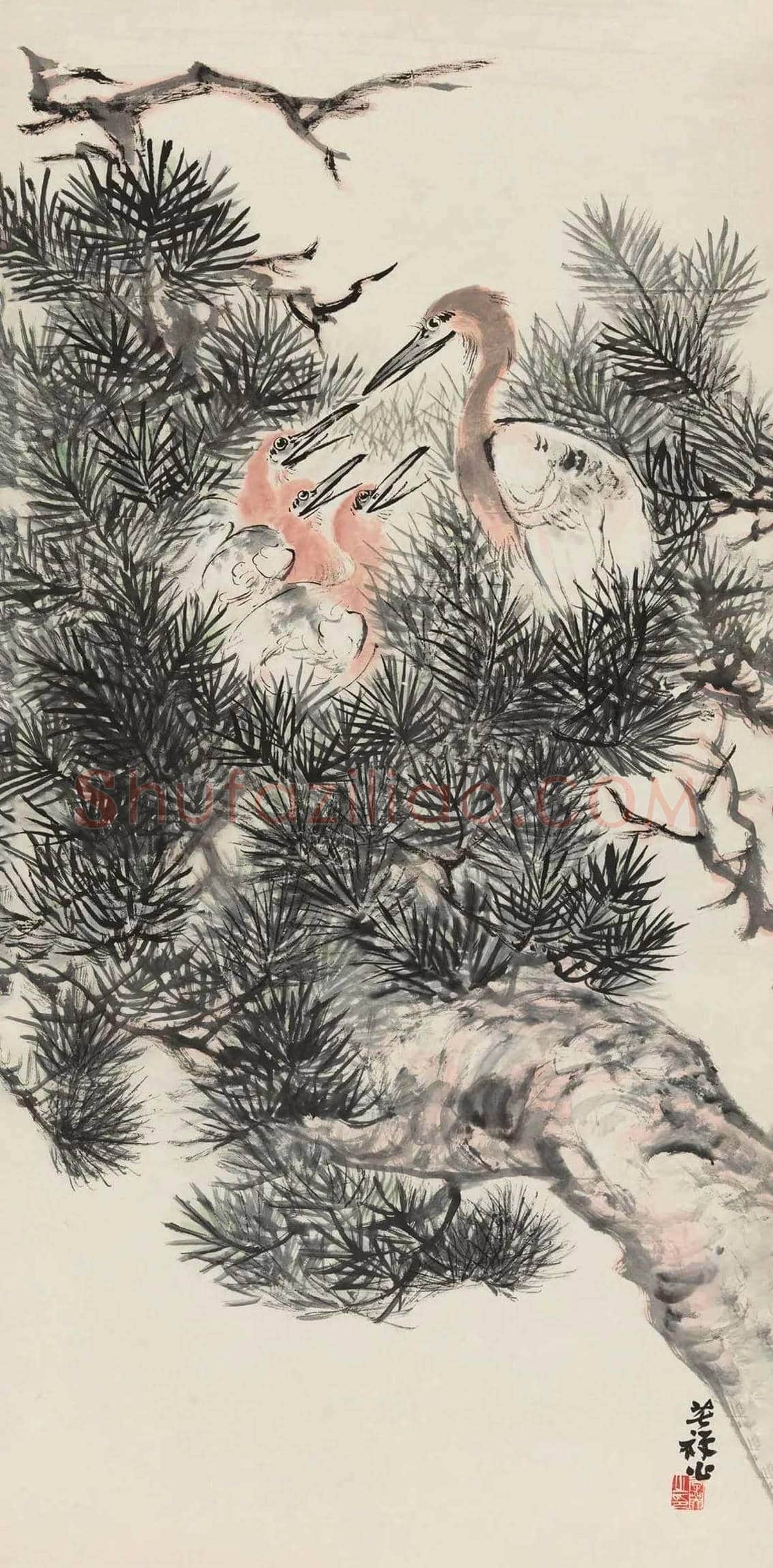 李苦禅《松树鹤鸟》作品赏析 | 书画学堂