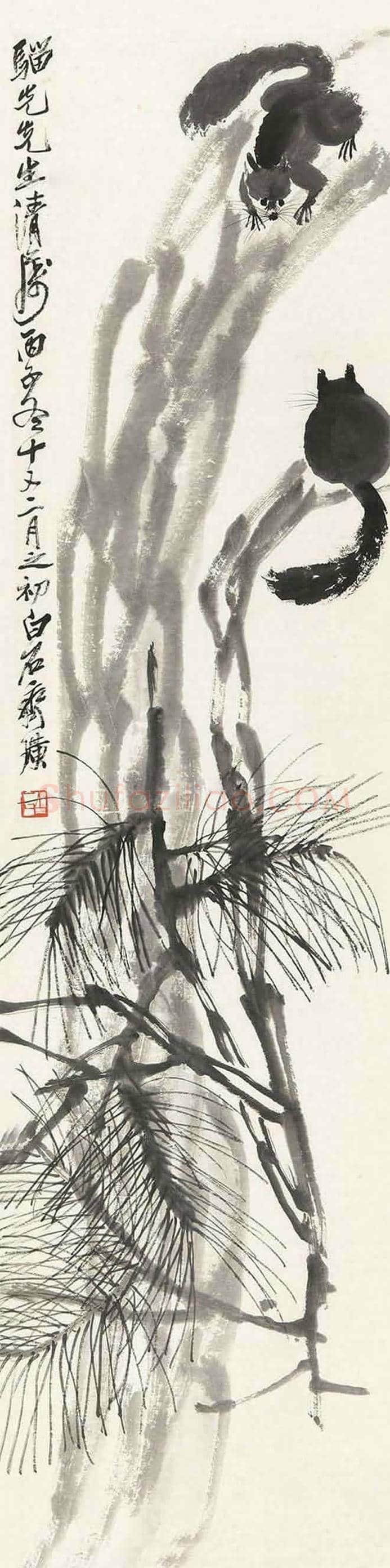 齐白石画笔下的烛台鼠戏 | 书画资料