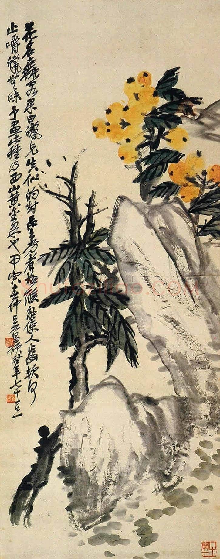清末海派大师吴昌硕力作《黄金果》,6尺 | 国画作品