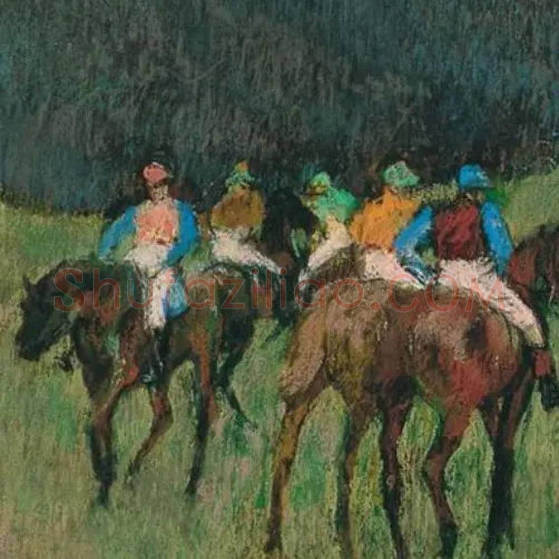 德加粉彩画《风景中的赛马》欣赏 | 书画资料