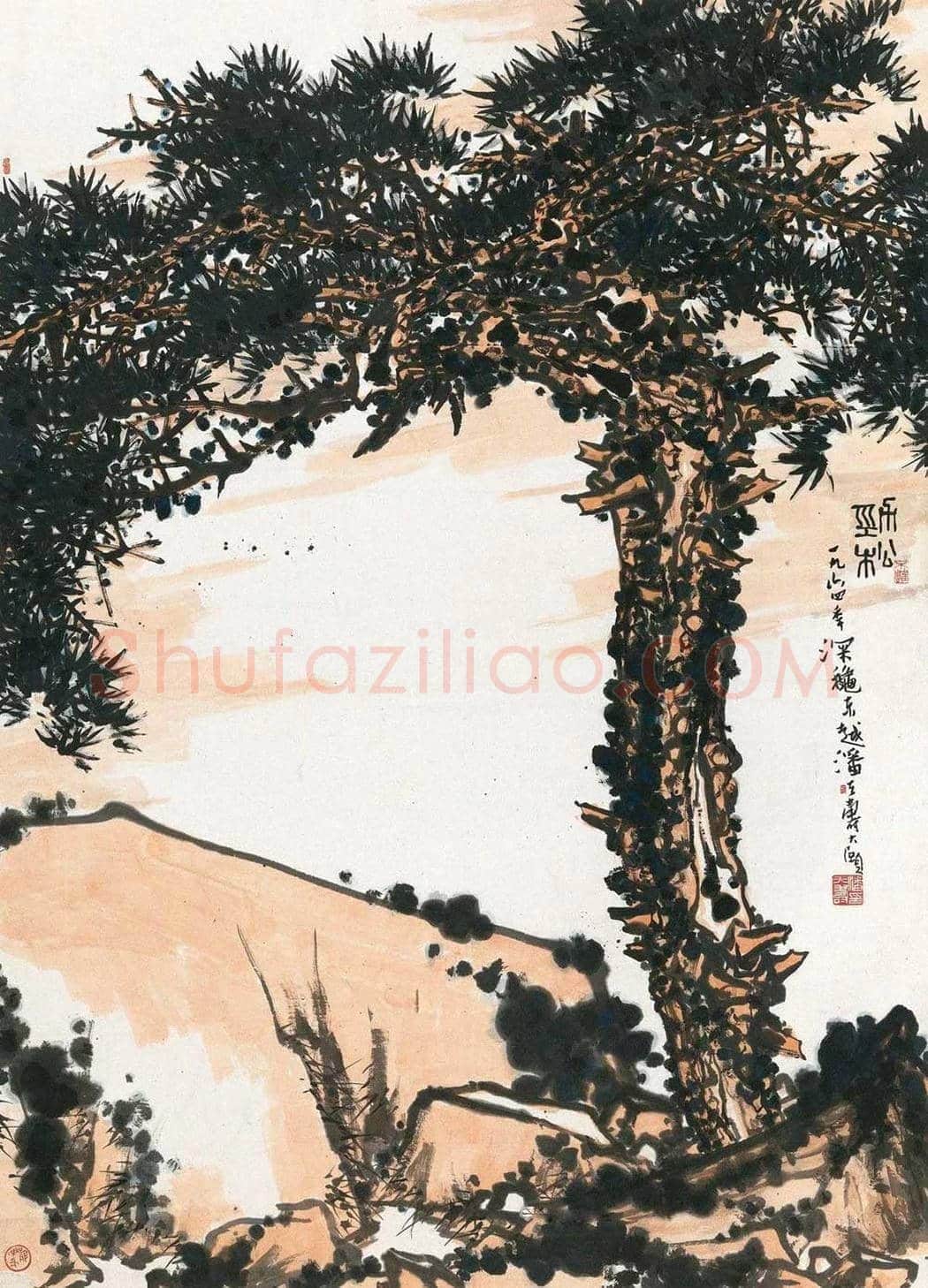 潘天寿《松梅群鸽图》，殿堂级巨制！ | 国画鉴赏