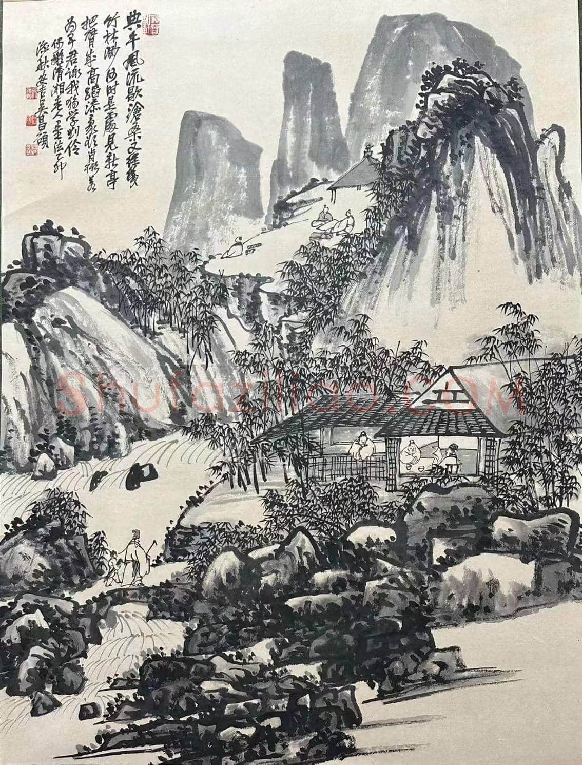 吴昌硕山水画《竹林雅聚》,逸品佳作 | 国画鉴赏