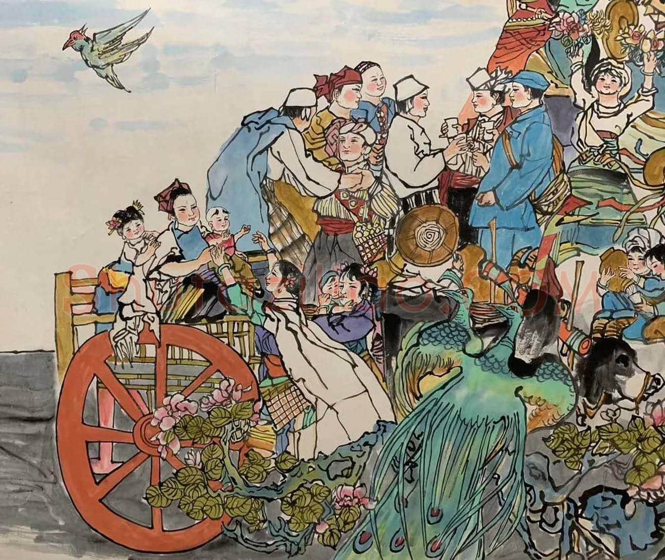 程十发人物画《欢庆图》,丈二巨作 | 国画鉴赏