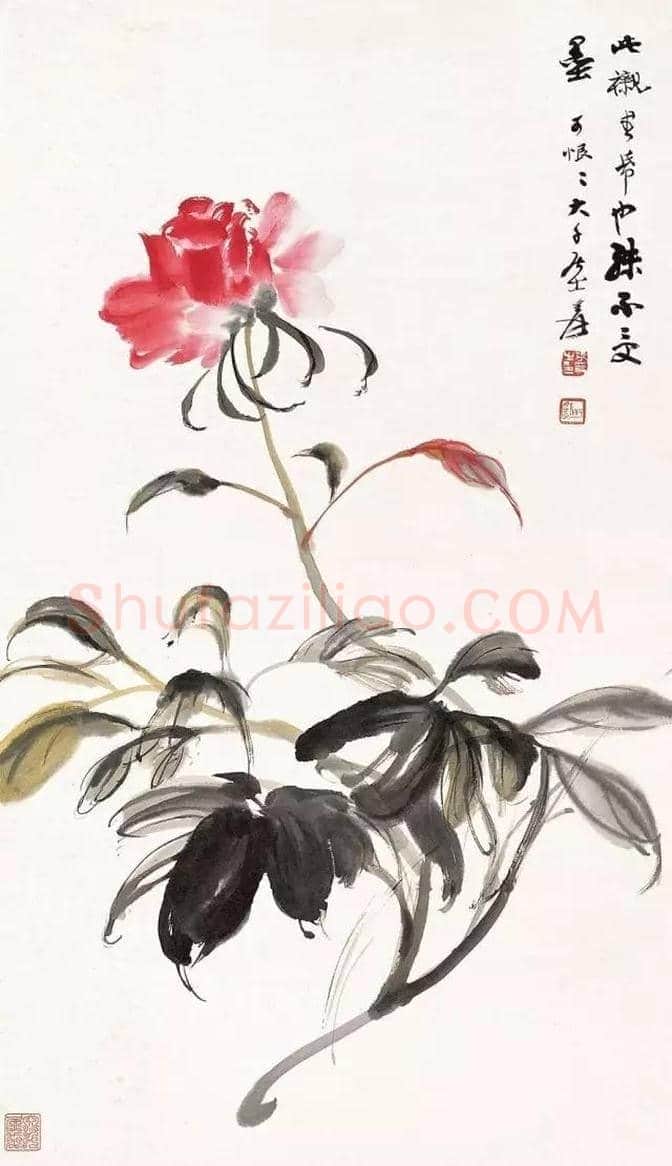 张大千画芍药收藏欣赏 | 书画百科