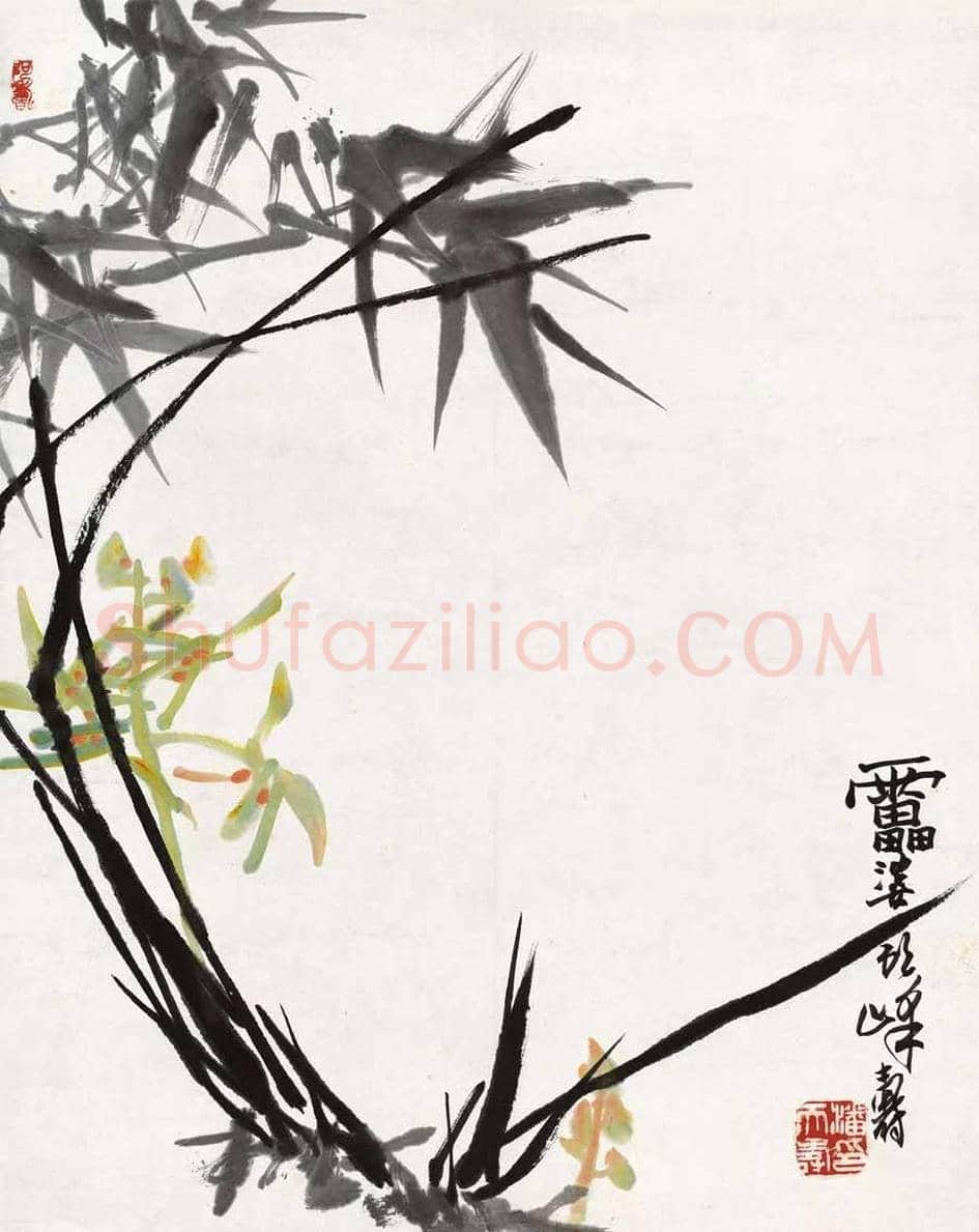 潘天寿花鸟画《兰竹梅图》，形简而意远！ | 国画鉴赏