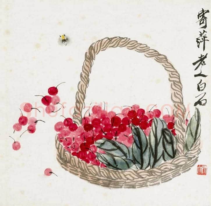 齐白石画笔下的樱桃,幸福甜蜜 | 书画文摘