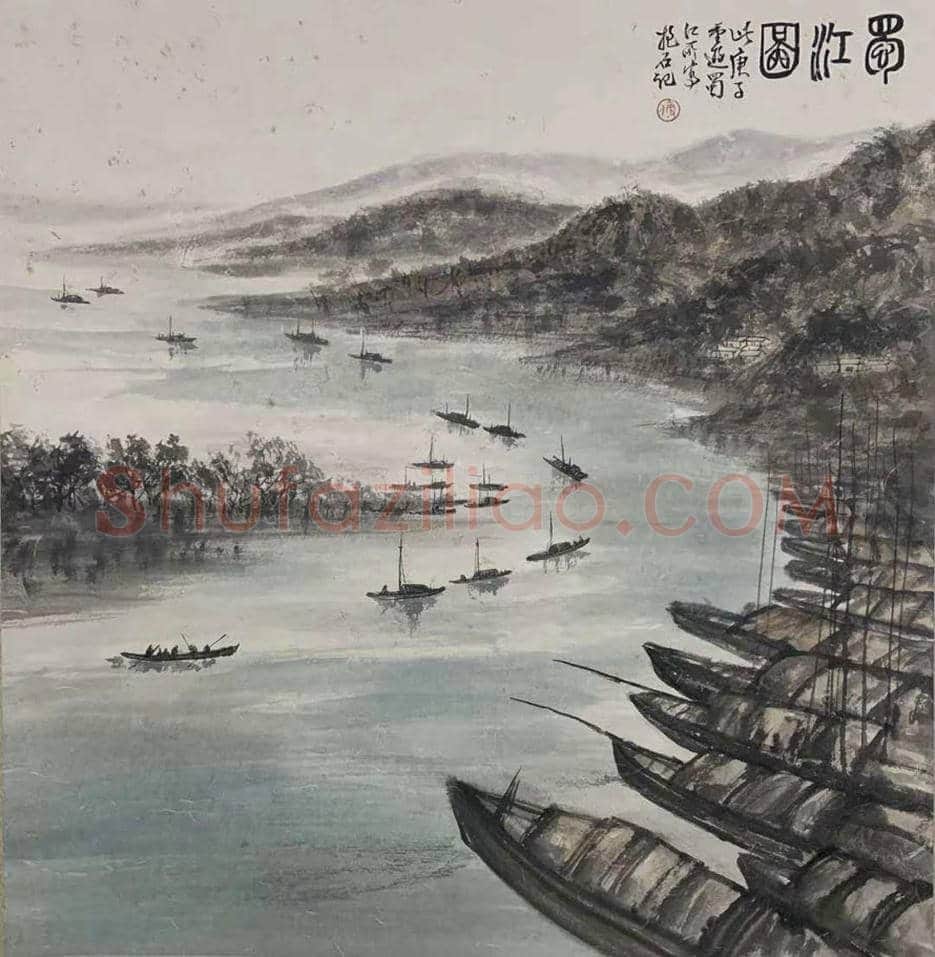傅抱石山水画《蜀江图》,书画双绝 | 国画作品