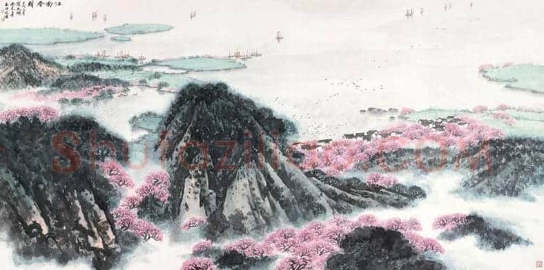 宋文治山水画《春江远帆》,5尺 | 国画欣赏