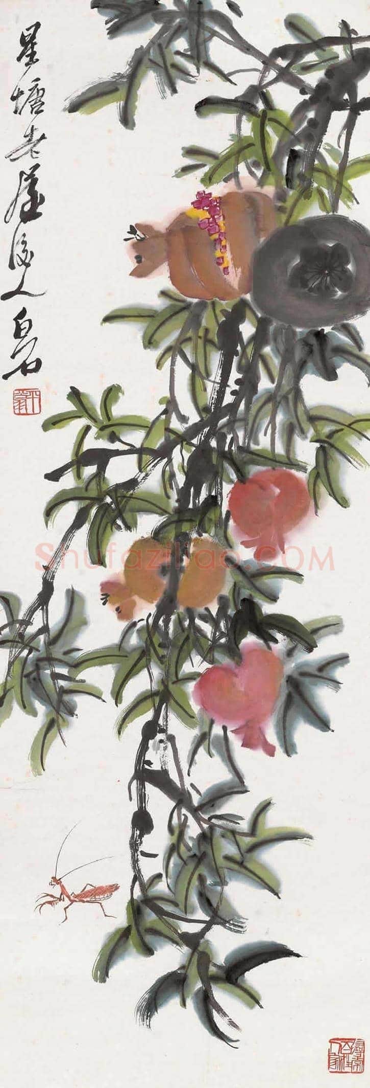 齐白石画笔下的石榴，代表家族兴旺 | 书画学堂