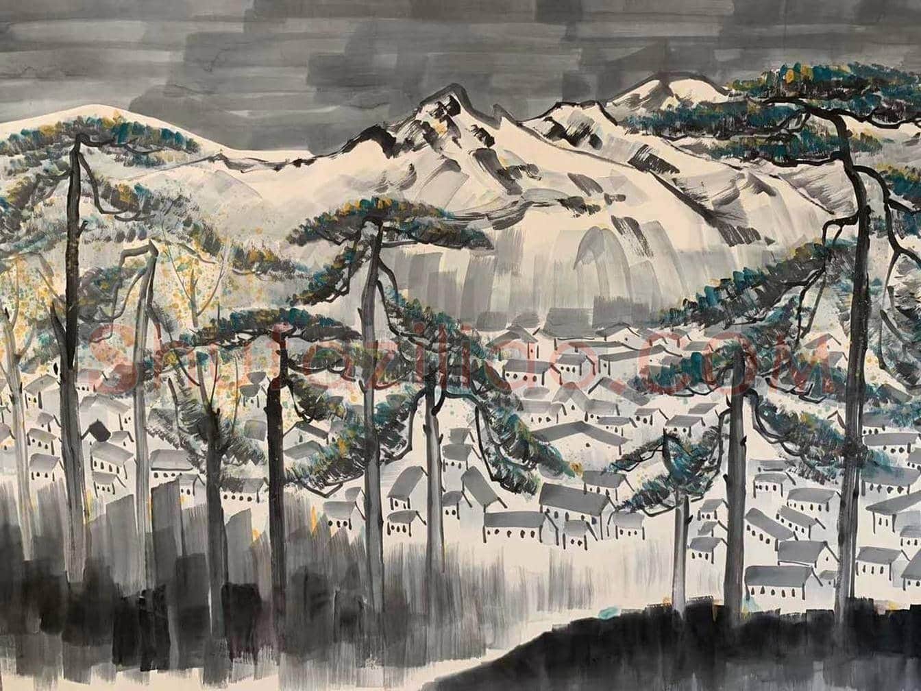 吴冠中丈二巨制《仰望与横看》，银灰色时期巅峰之作 | 国画图片