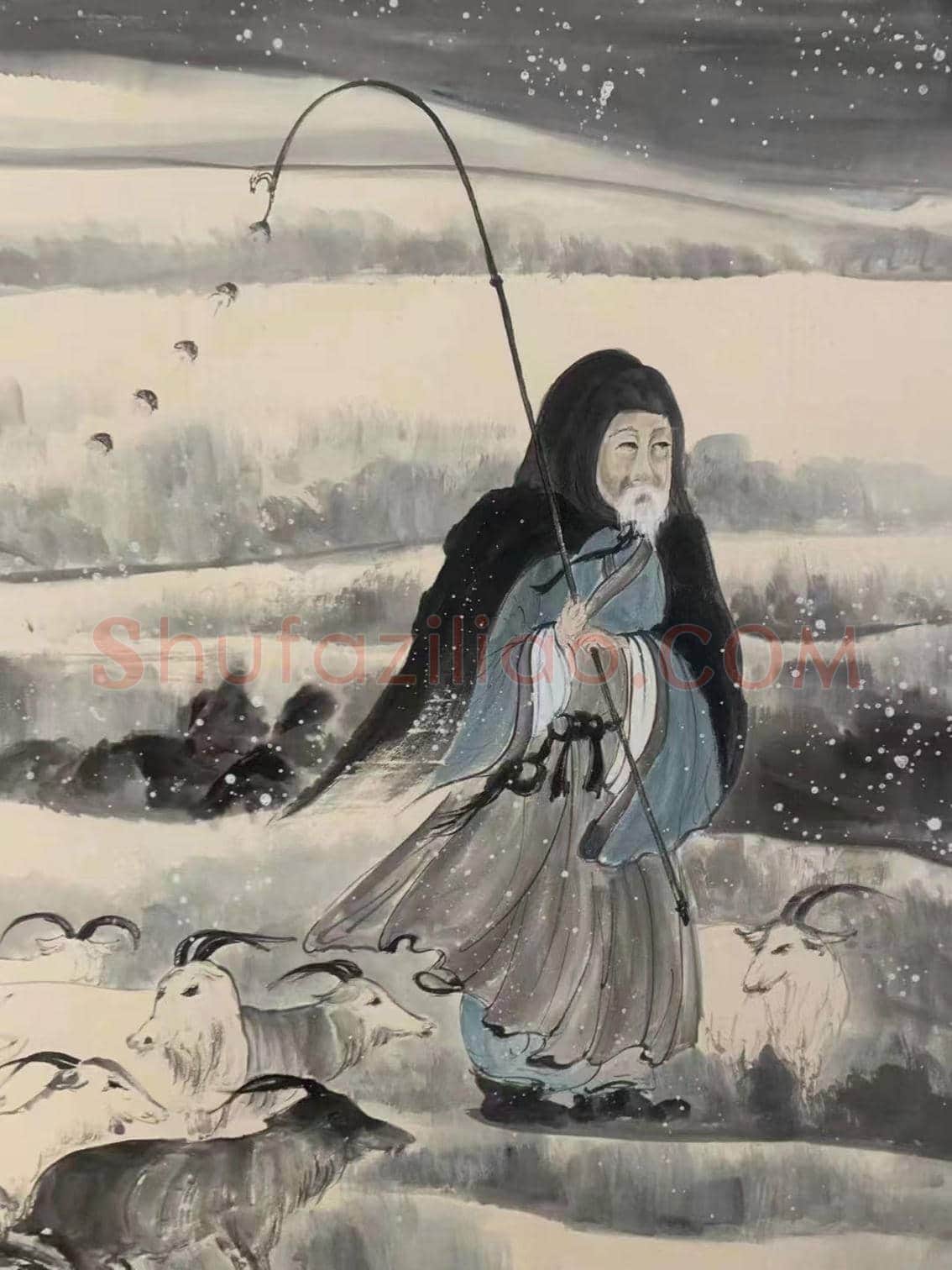 傅抱石史诗级巨制《苏武牧羊图》，震撼首呈 | 国画作品
