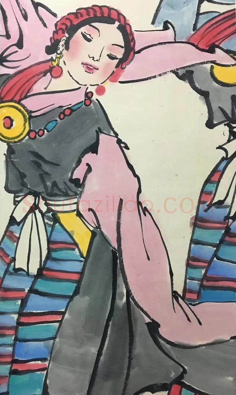 叶浅予《巴安弦子》,舞蹈人物画的典范 | 国画赏析