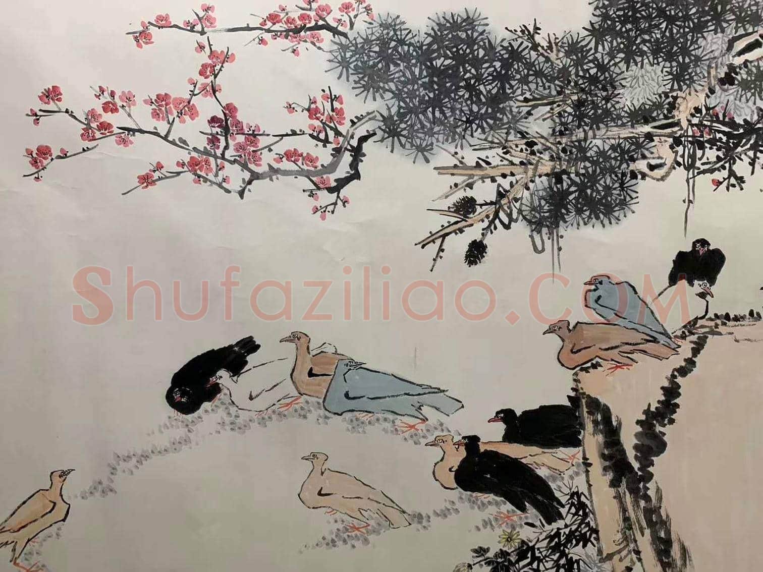 潘天寿《松梅群鸽图》，殿堂级巨制！ | 国画鉴赏