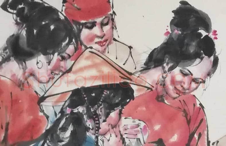 黄胄少数民族生活人物画《买花布》，赴云南写生作品！ | 国画鉴赏