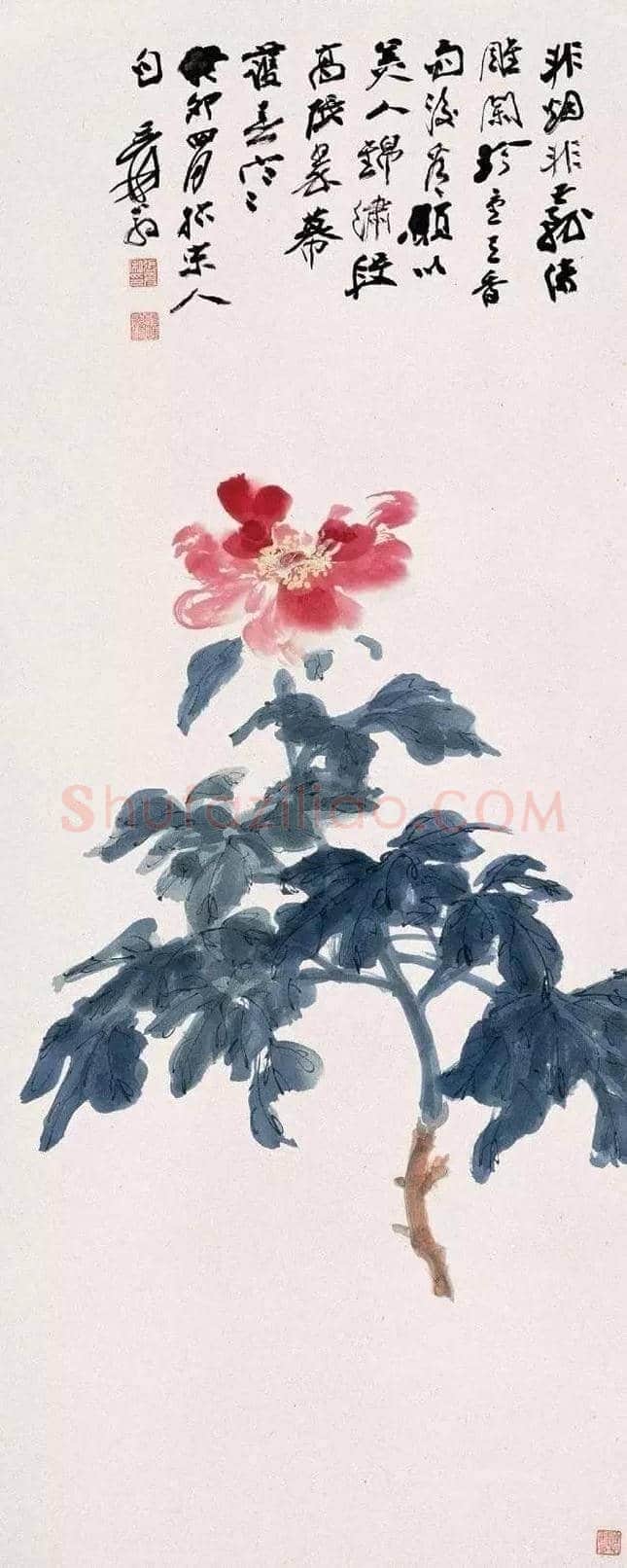 张大千画芍药收藏欣赏 | 书画百科