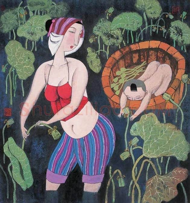 胡永凯重彩画作《采莲曲》 | 国画鉴赏