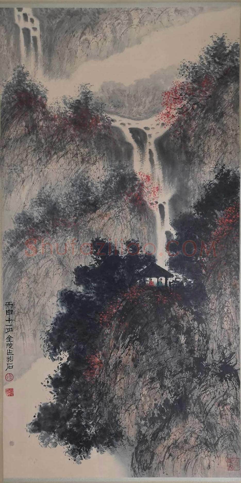 傅抱石精品《观瀑图》,绝无仅有之佳构! | 国画图片
