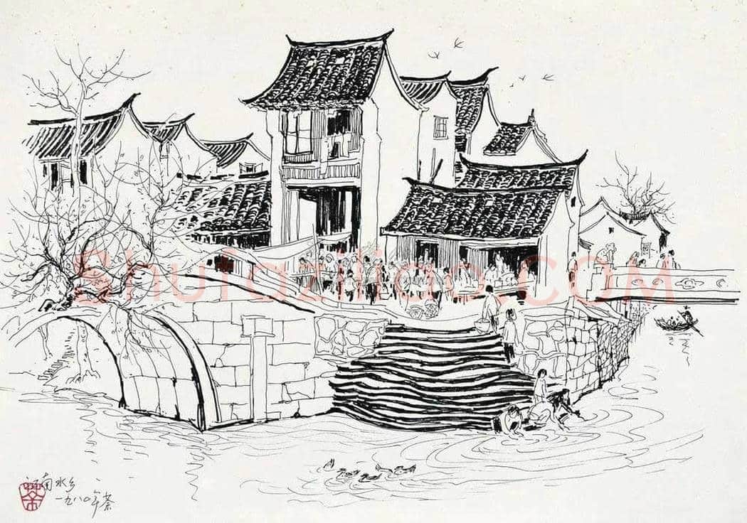 吴冠中《甪直古镇》，剪不断的水乡情怀 | 国画图片