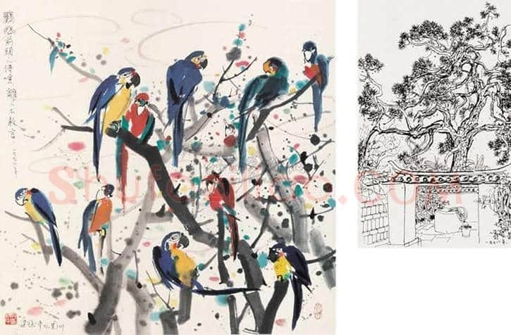 吴冠中画笔下的鹦鹉 | 书画百科