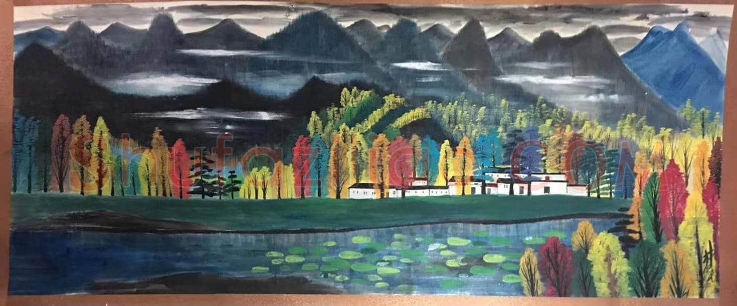 林风眠风景画《秋色山居图》,馆级巅峰巨制 | 国画图片
