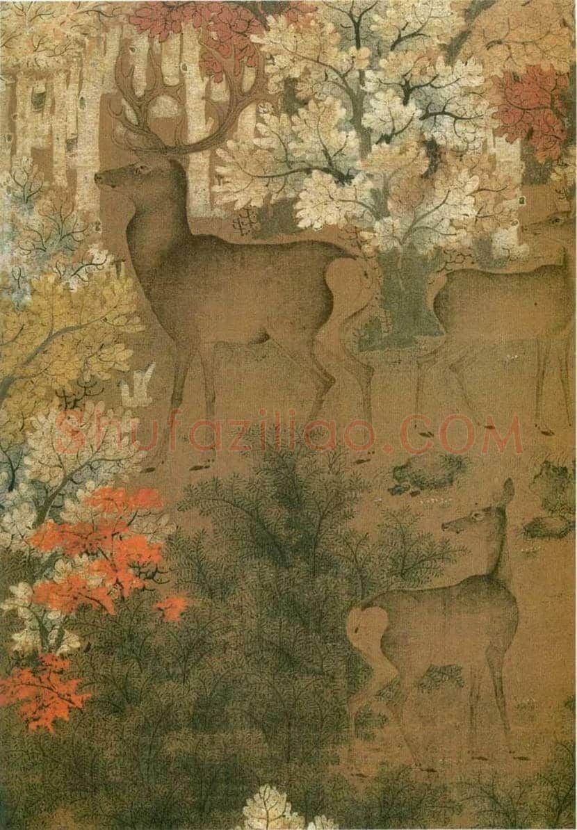 辽画经典《秋林群鹿图》和《丹枫呦鹿图》，绚烂之极 | 书画文摘