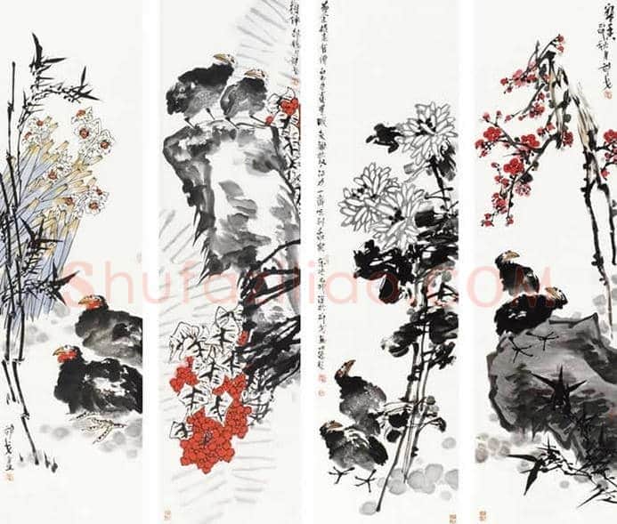 王雪涛等《花鸟四条屏》作品欣赏 | 书画资料