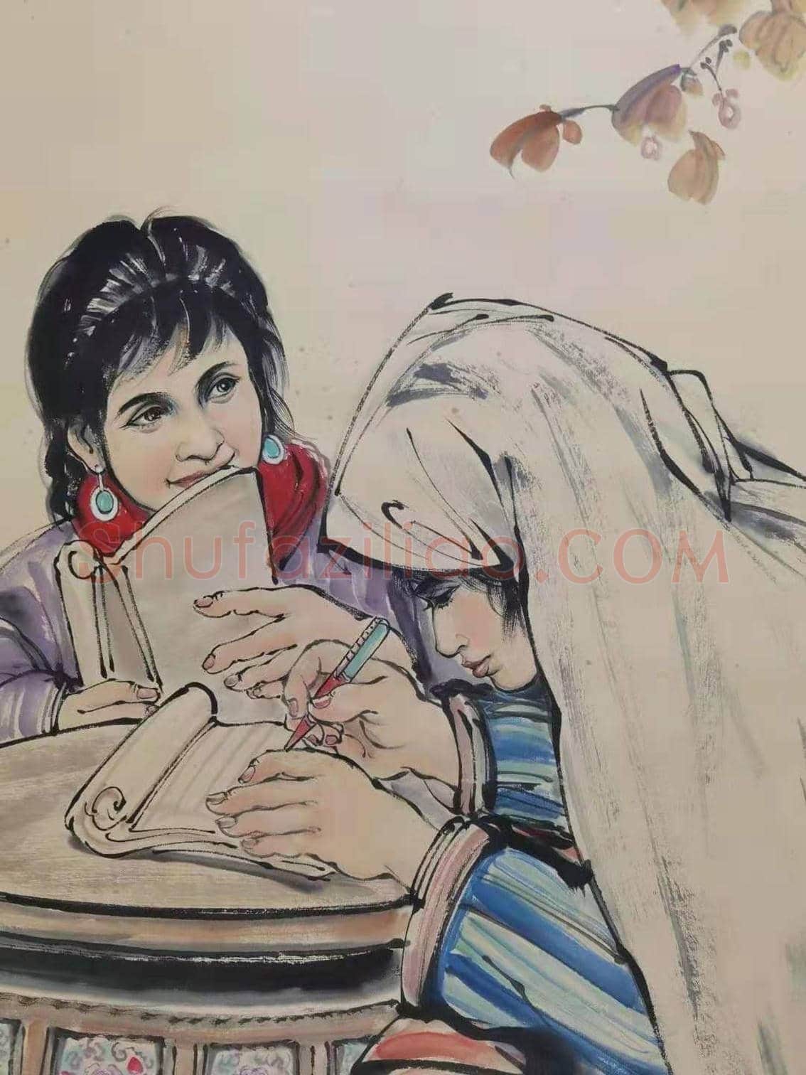 黄胄作品《学文化》,富有生活气息! | 国画赏析