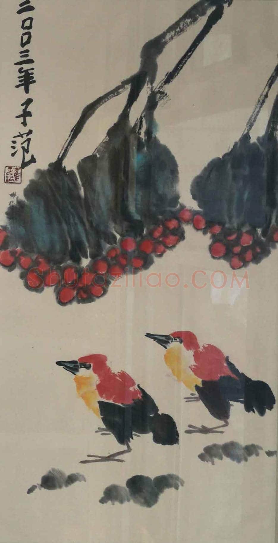 崔子范作品《天竺双鸟图》,充满喜庆之气! | 国画作品
