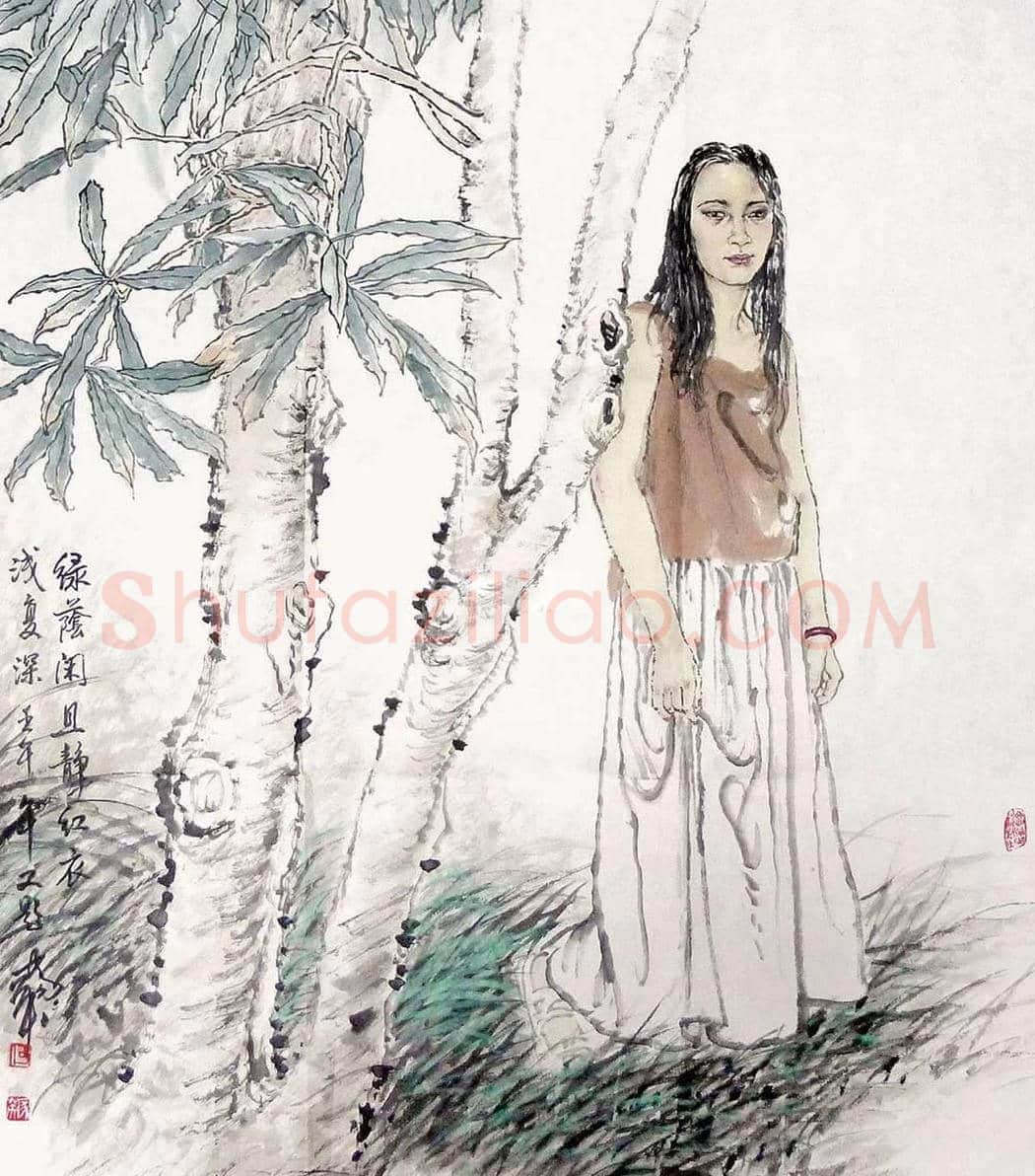 何家英写意水墨作品《梧桐少女》,收藏的又一亮点 | 国画欣赏