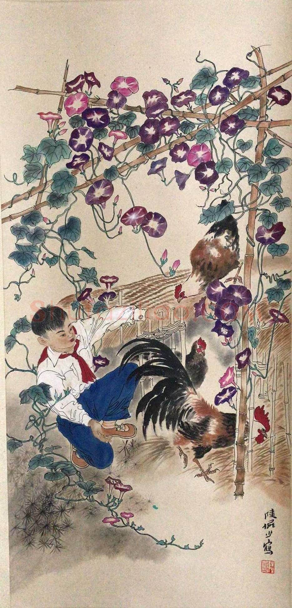 陆俨少人物画《少先队员》，珍品首现！ | 国画作品