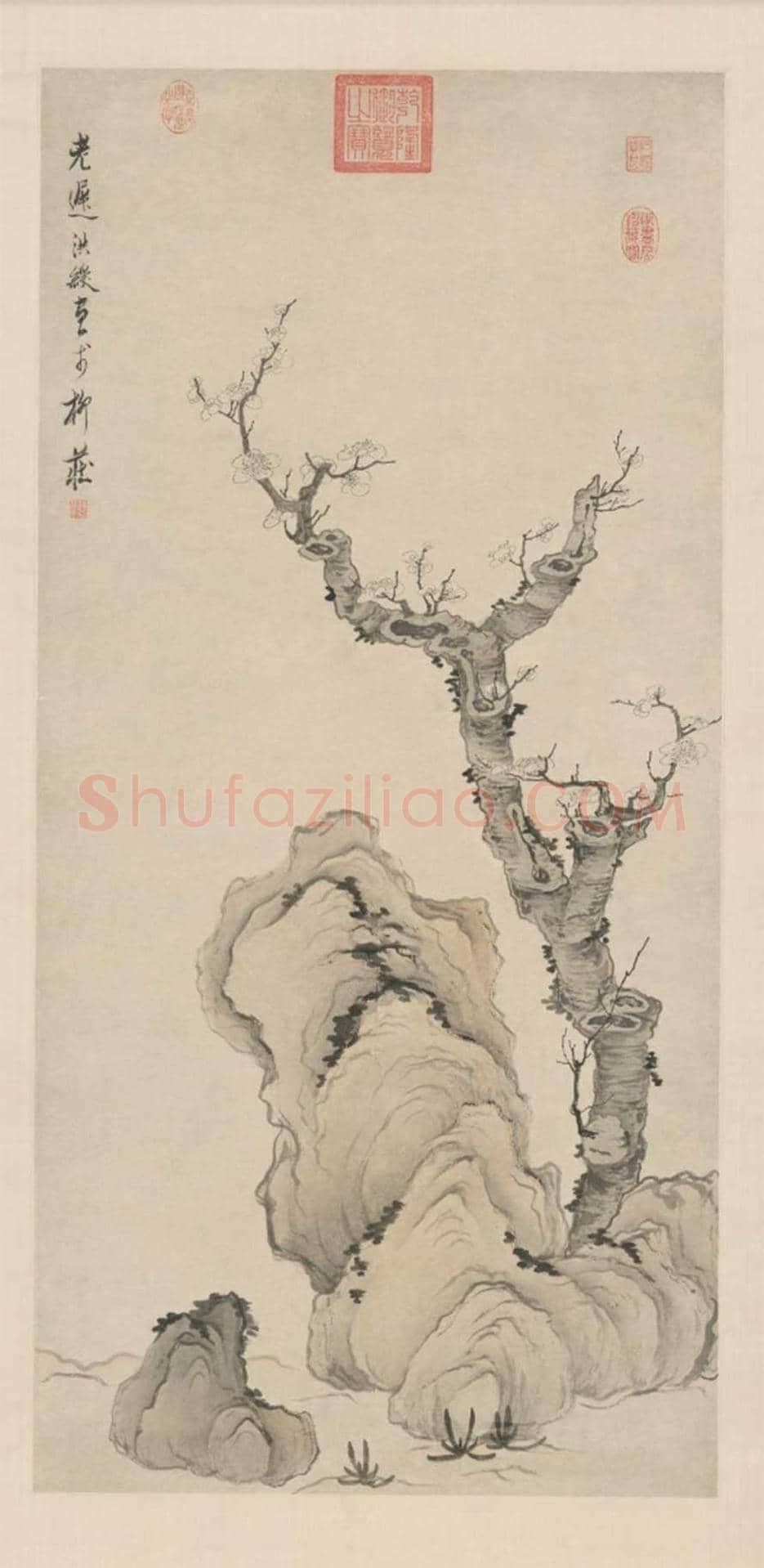 陈洪绶梅石图轴欣赏 | 著名国画图片