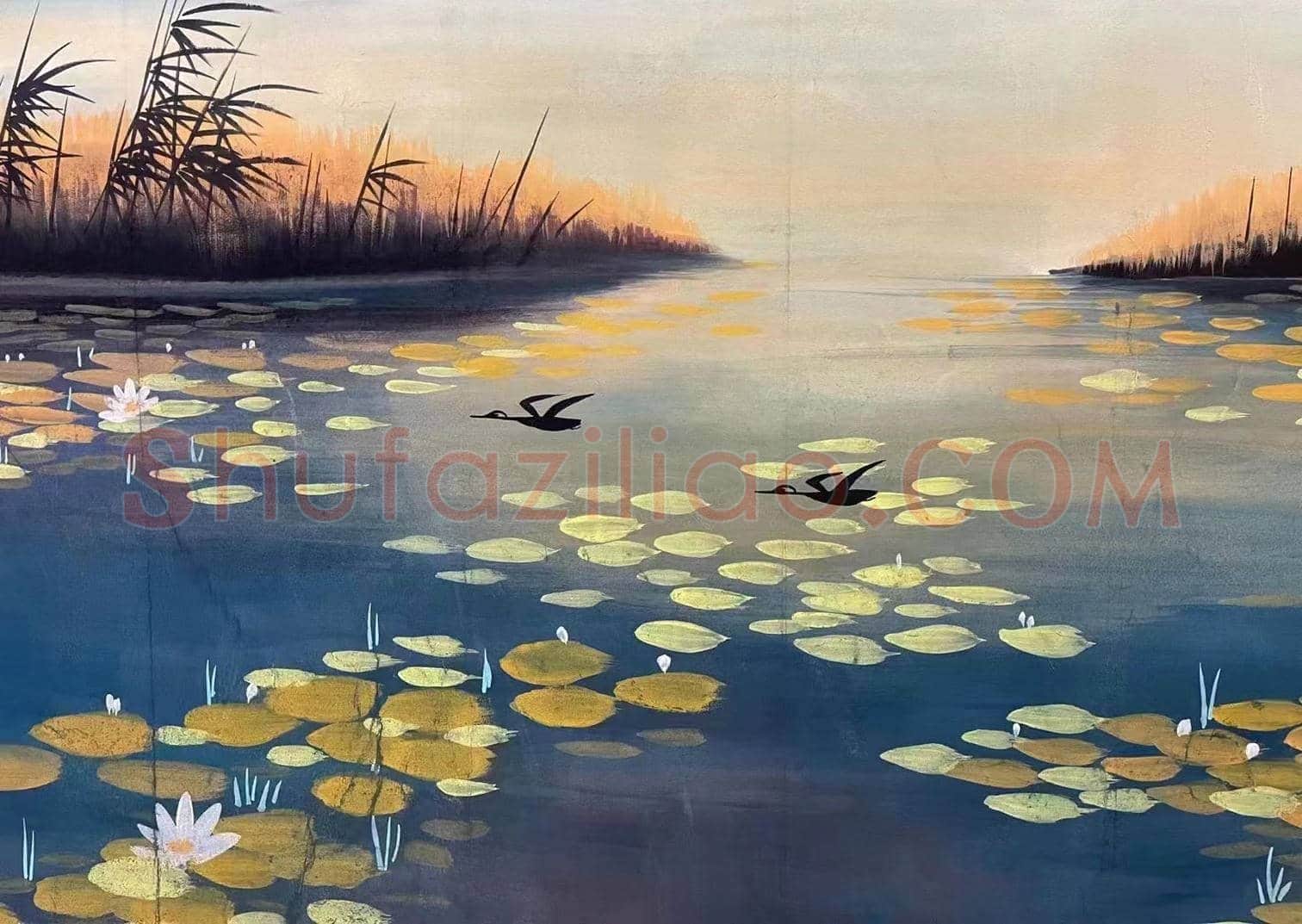 林风眠丈二钜制《荷塘芦雁图》，馆级精品 | 国画欣赏