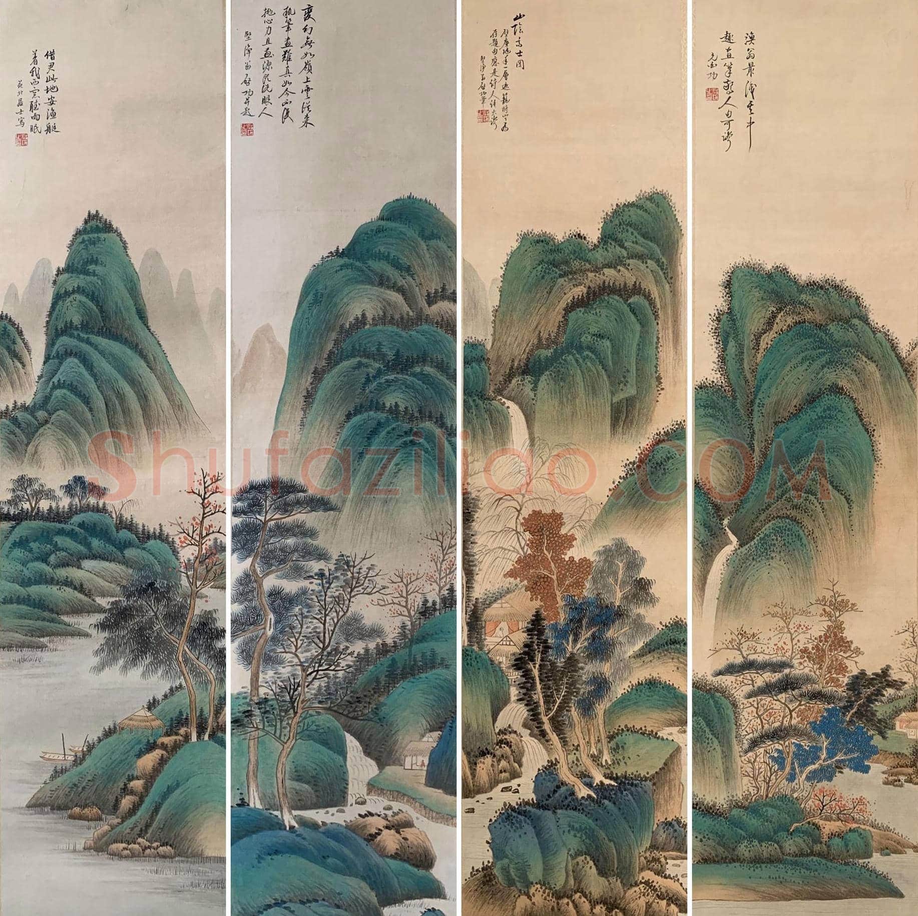 启功巨制《青绿山水八屏》，珍藏首选 | 国画欣赏