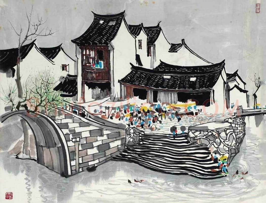吴冠中《甪直古镇》，剪不断的水乡情怀 | 国画图片