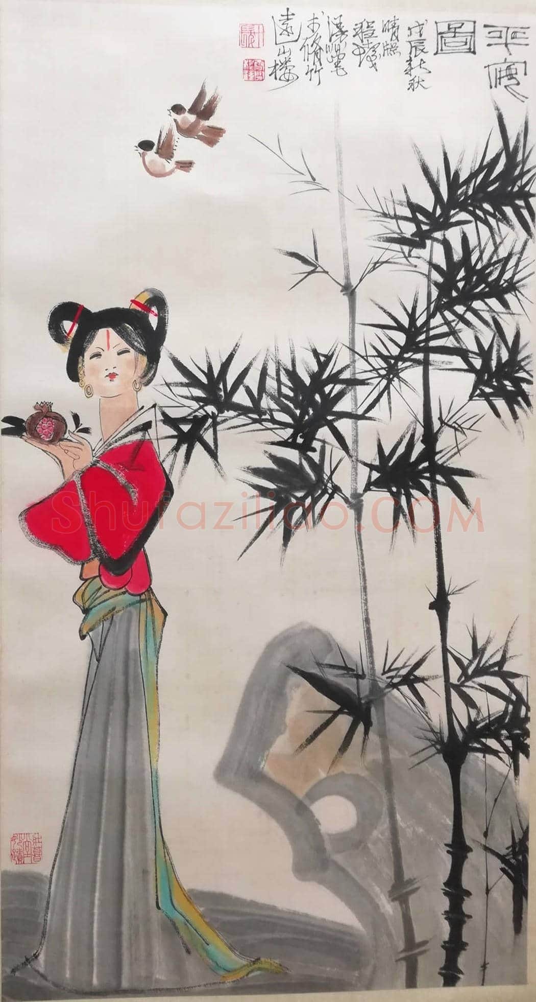程十发作品《平安图》，颇具年画风情！ | 国画赏析