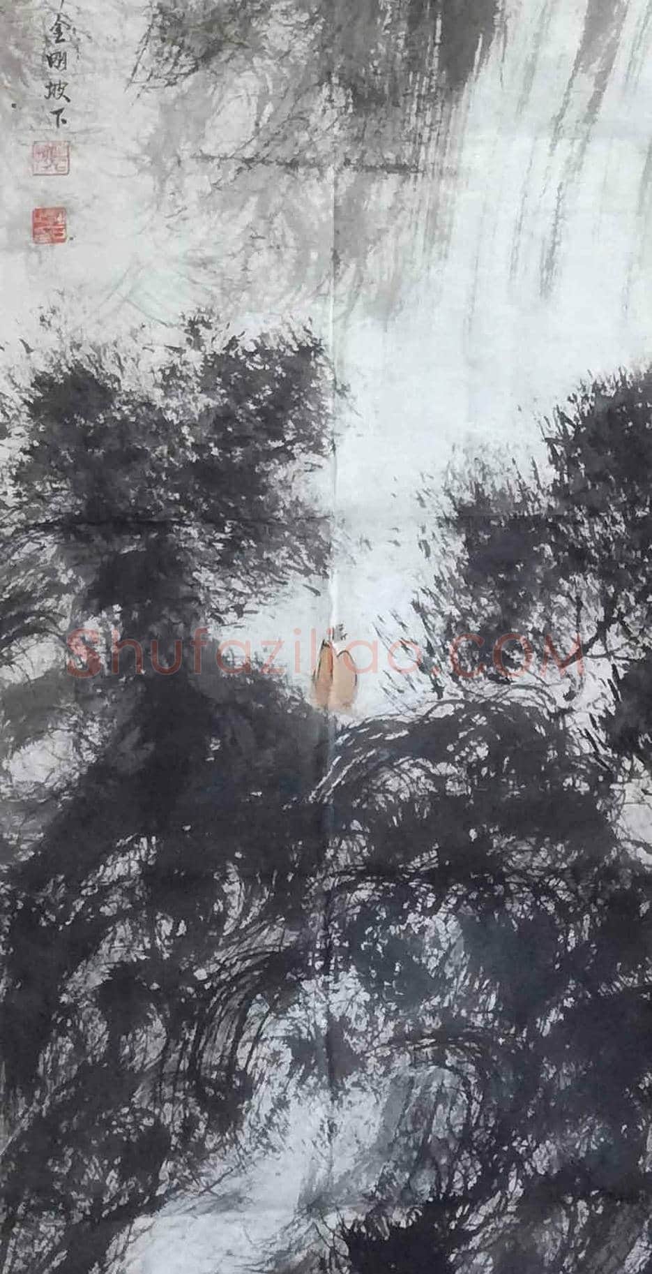 馆级藏品丨傅抱石《 高士观瀑图》 极具金刚风韵 | 国画赏析